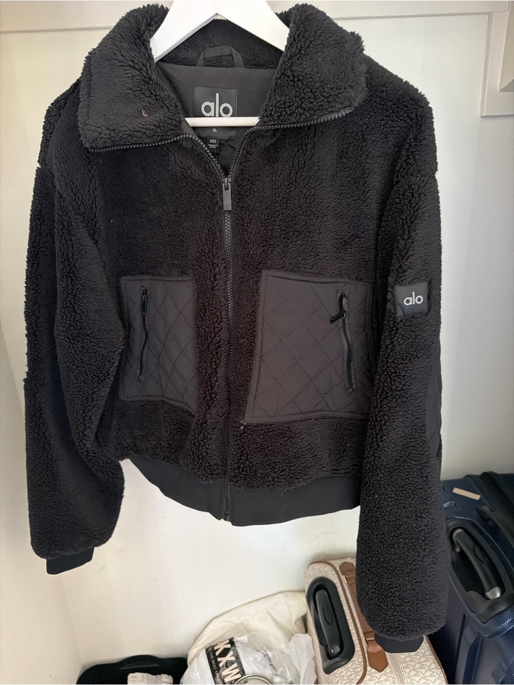 ALO Yoga Black Sherpa Zip-Up Teddy Jacket